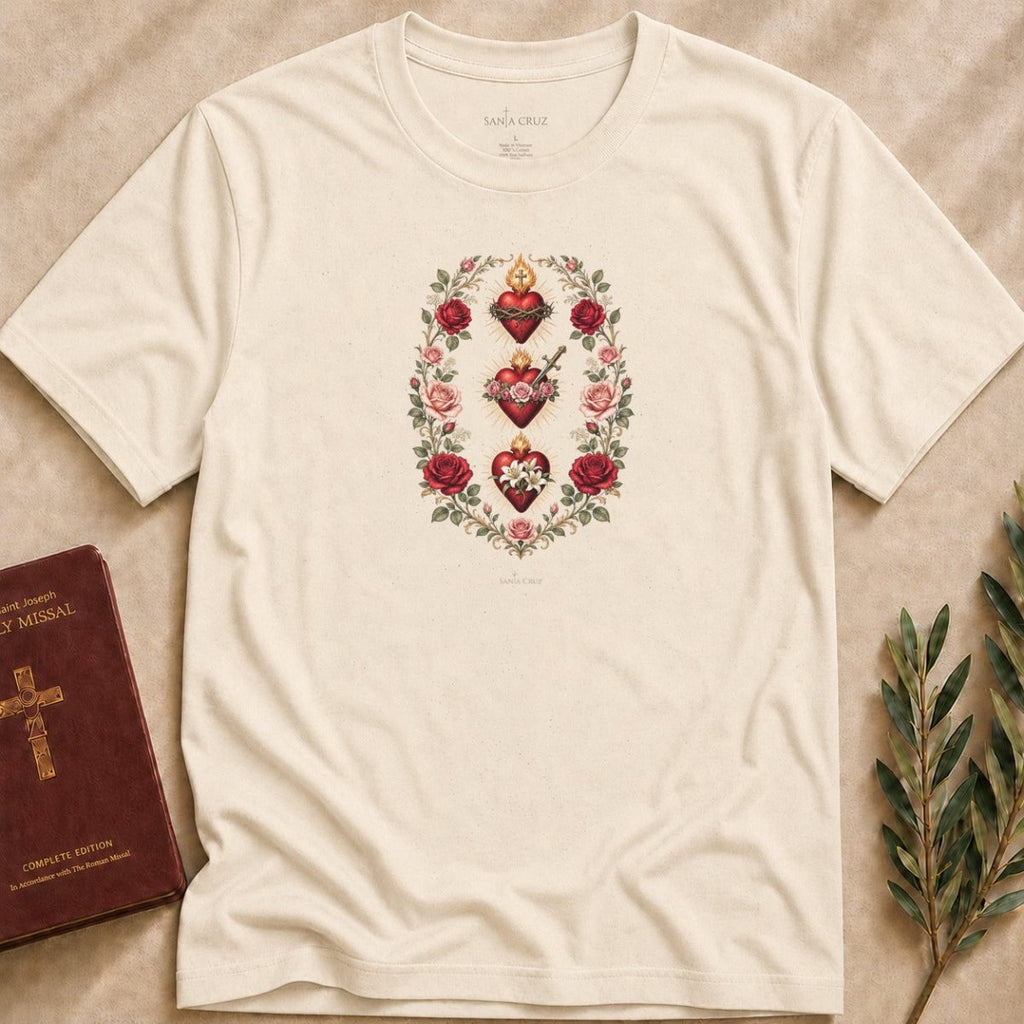 Holy Family Three Hearts T-shirt - 33394065085853691199