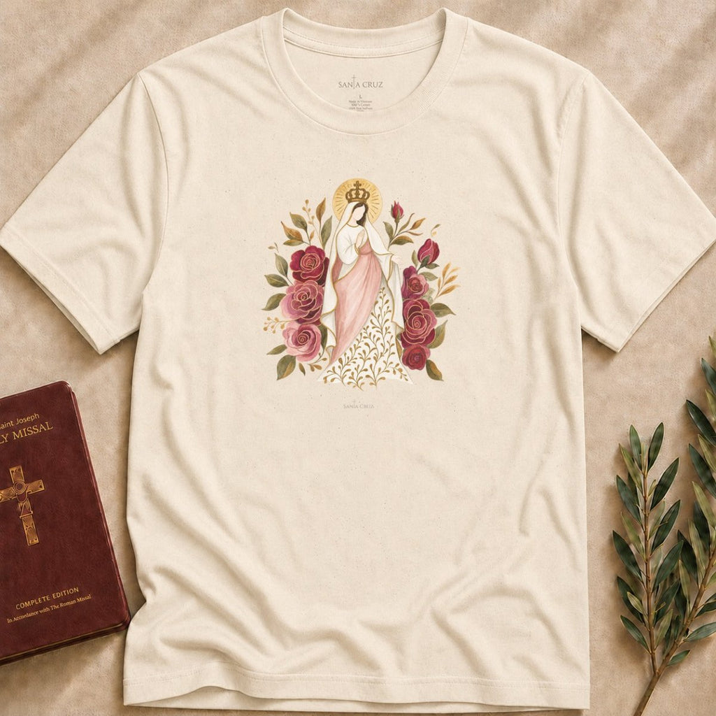 Our Lady of Caravaggio - Roses of Devotion T-shirt - 14466110777432930879