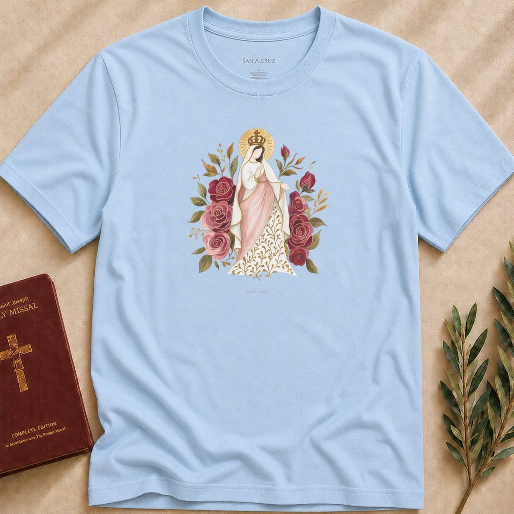 Our Lady of Caravaggio - Roses of Devotion T-shirt - 24648194637644134094