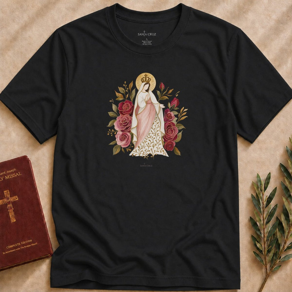 Our Lady of Caravaggio - Roses of Devotion T-shirt - 11004034536213949691