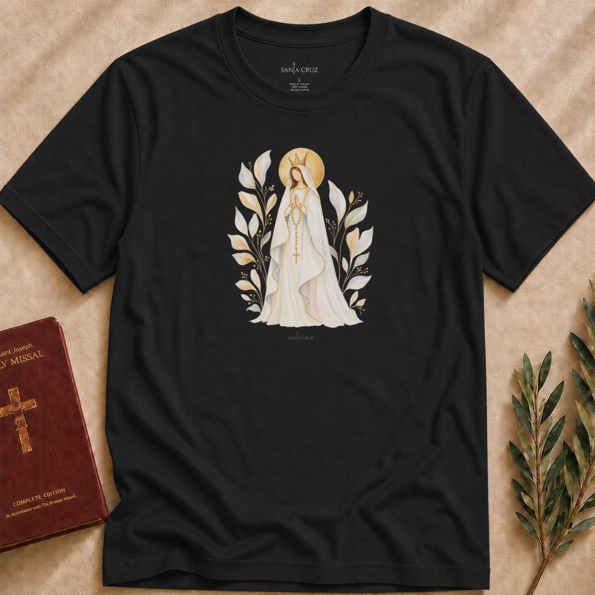 Our Lady of Fátima - Rosary and Crown T-shirt - 80888661334499019649