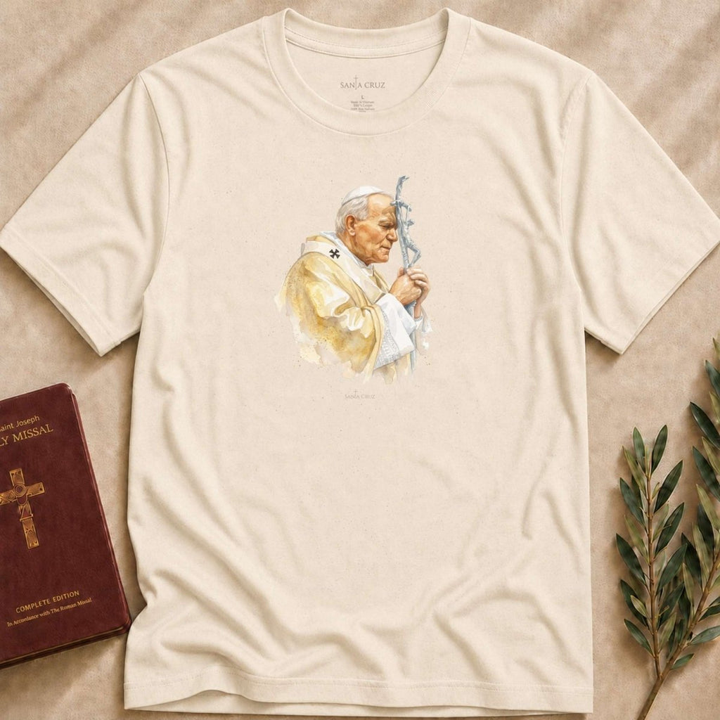 Pope John Paul II - Strength in Prayer T-shirt — Catholic t-shirt for women | Santa Cruz — photo 2
