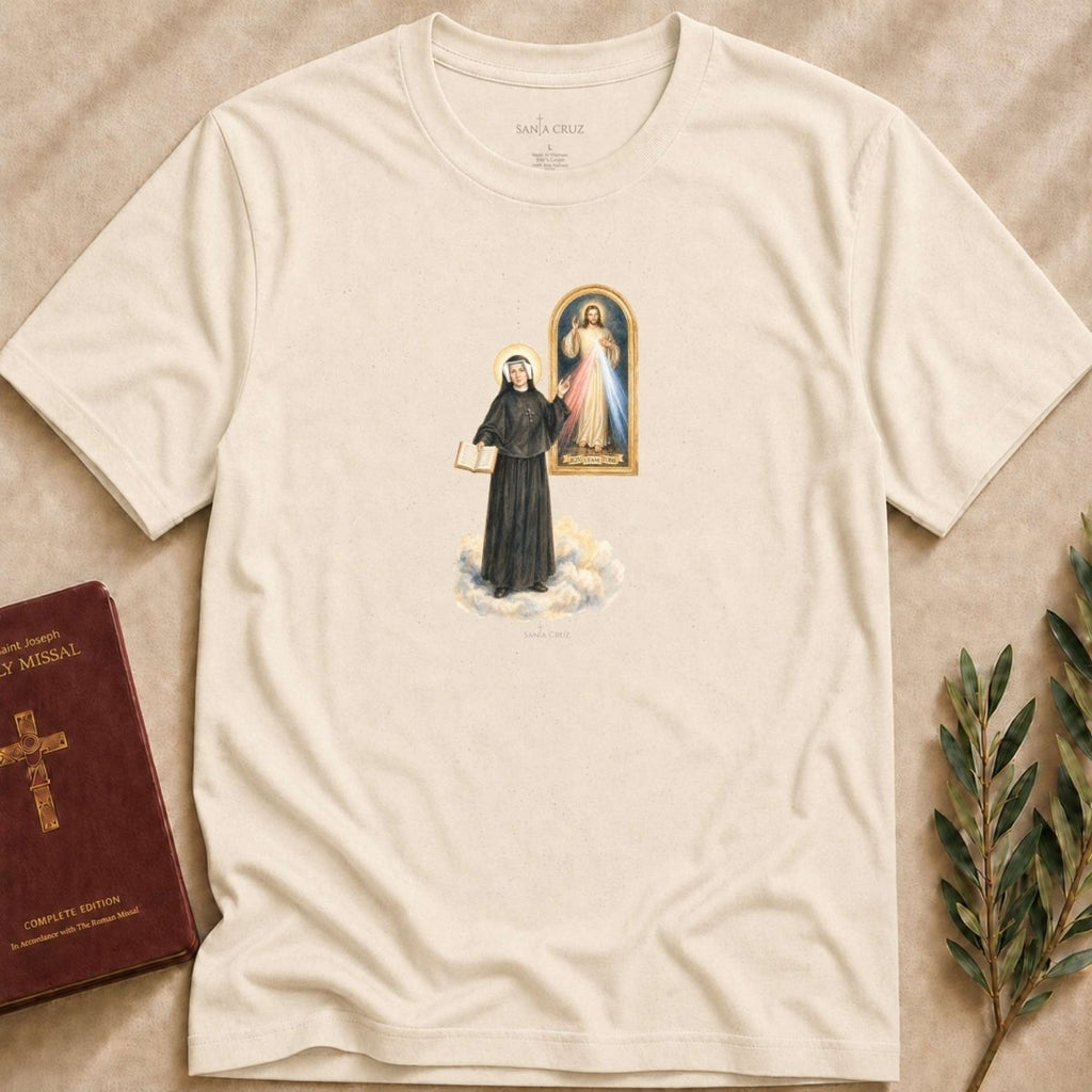 St. Faustina Kowalska - Messenger of Mercy T-shirt — Catholic t-shirt for women | Santa Cruz — photo 2