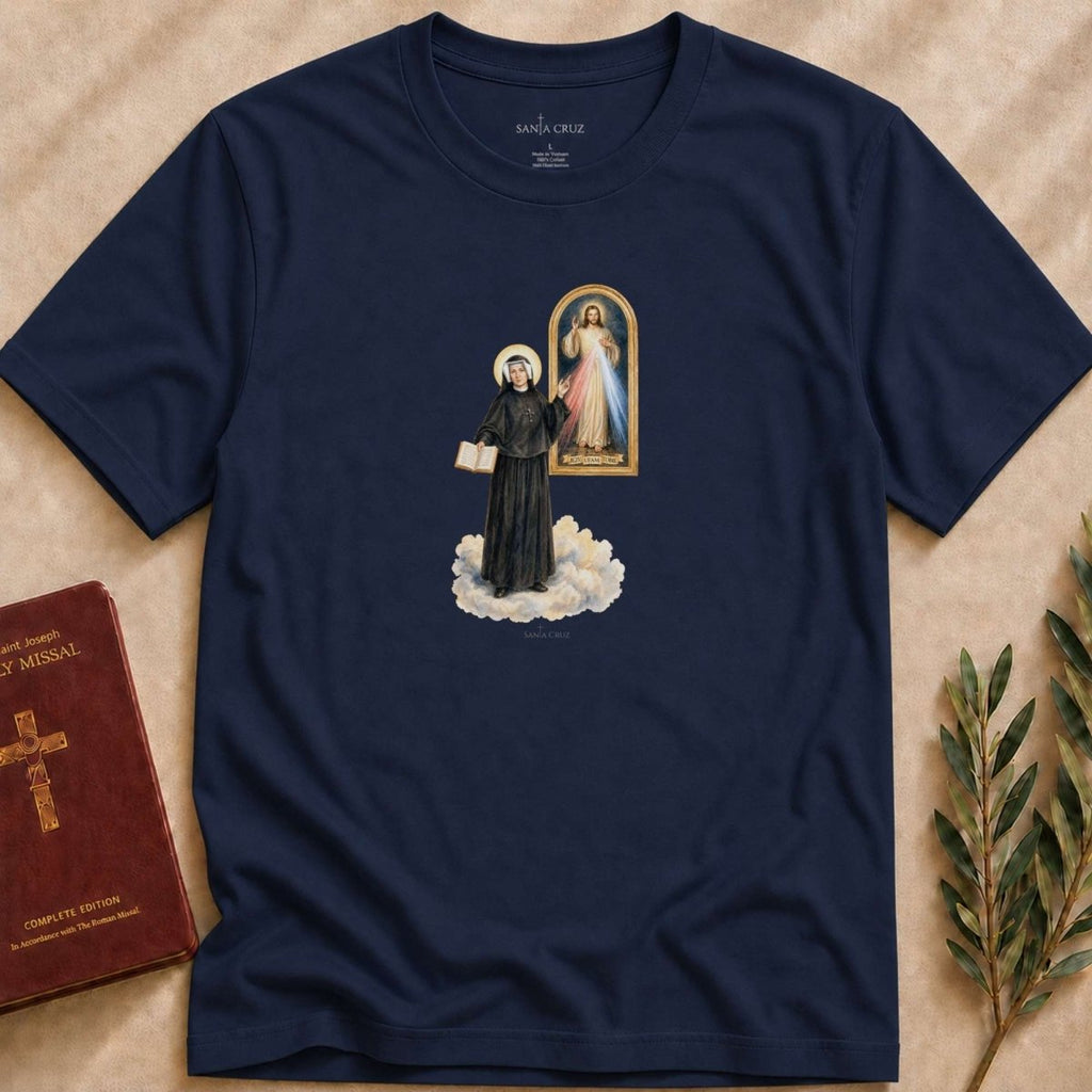 St. Faustina Kowalska - Messenger of Mercy T-shirt — Catholic t-shirt for women | Santa Cruz — photo 3