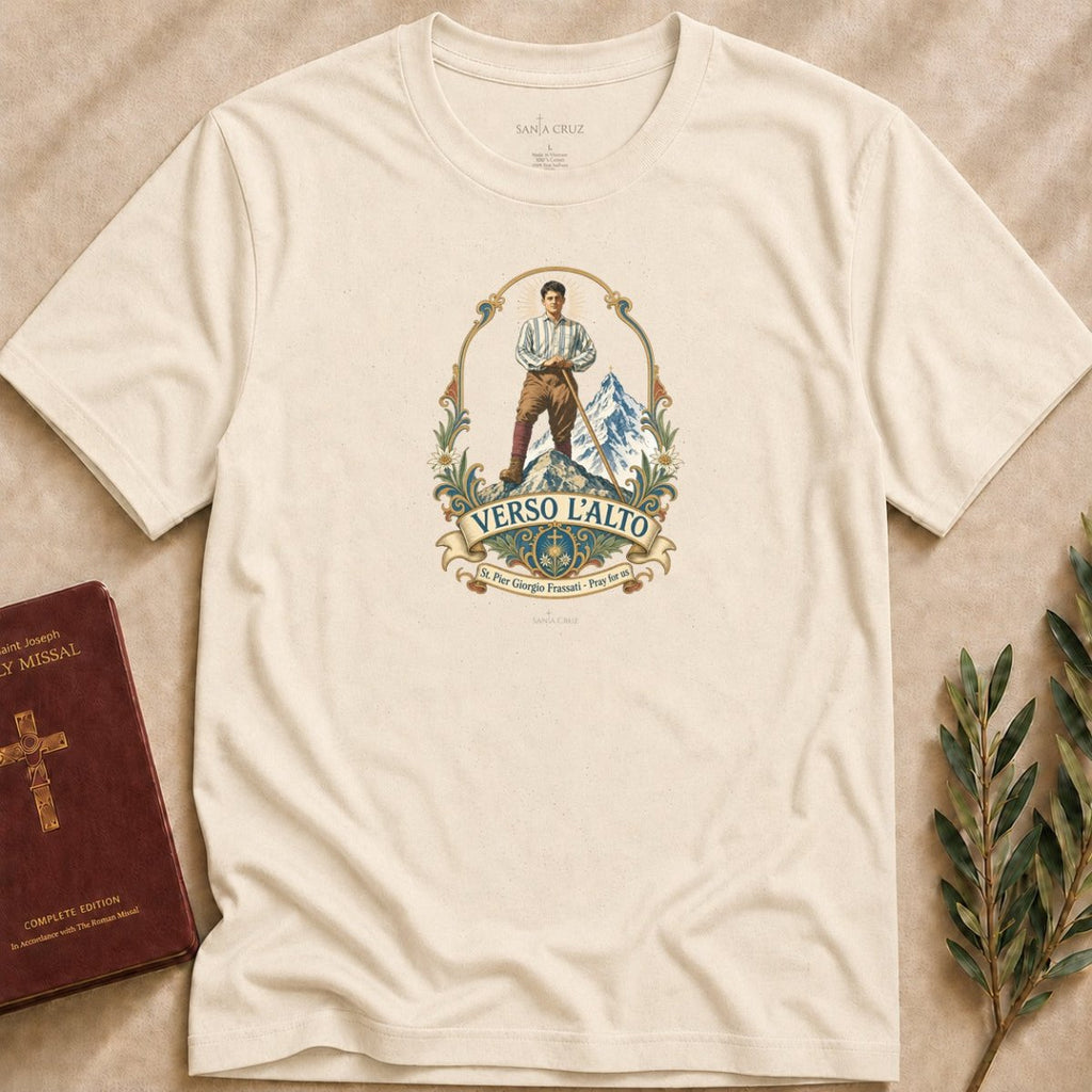 St. Pier Giorgio Frassati Verso l'Alto T-shirt - 30996677396782657114