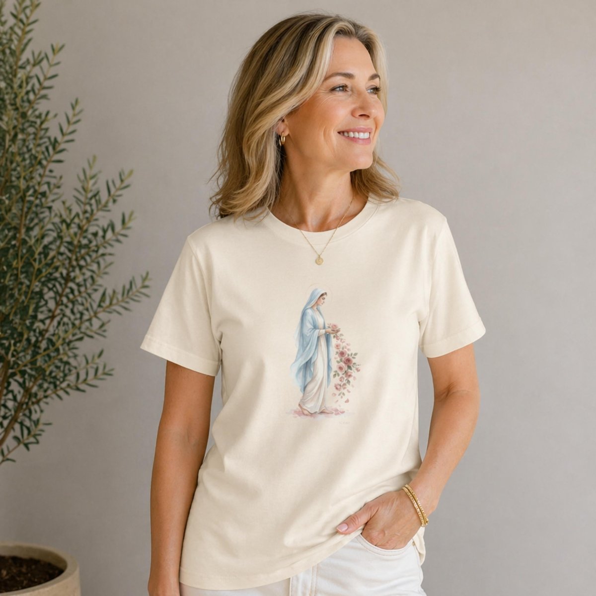 Virgin Mary - Grace in Bloom T-shirt - 31960230944149641067